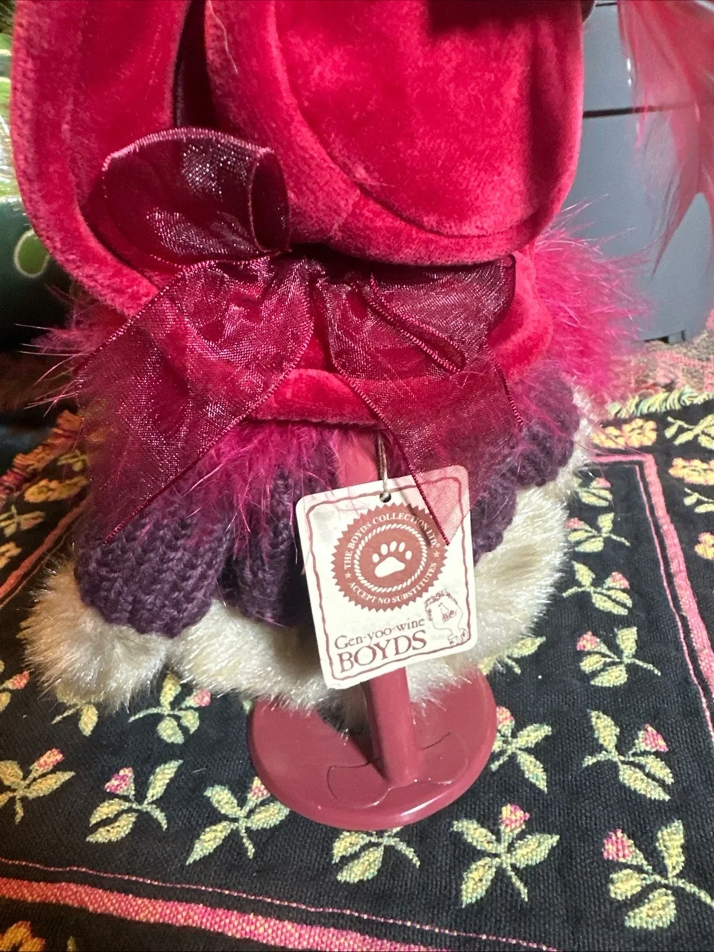 Bearington Collection “Duchess of Plume” Teddy Bear in Sweater, Hat & Boa